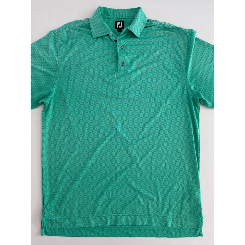 FootJoy Mens Green Geometric Diamond Print Golf Polo Shirt Large FJ Logo